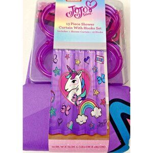 JOJO SIWA 13 Piece Fabric Shower Curtain Set With Hooks 72 X 72 Inches NEW